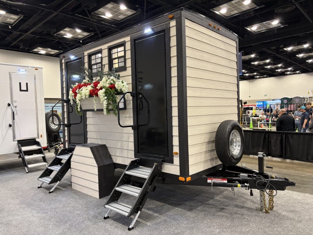 The Cottage exterior — cottage-style luxury restroom trailer